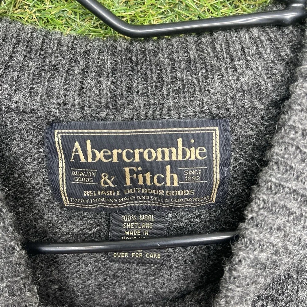 Vintage Abercrombie & Fitch Wool Sweater Mens XL Grey Heavyweight Knit Striped